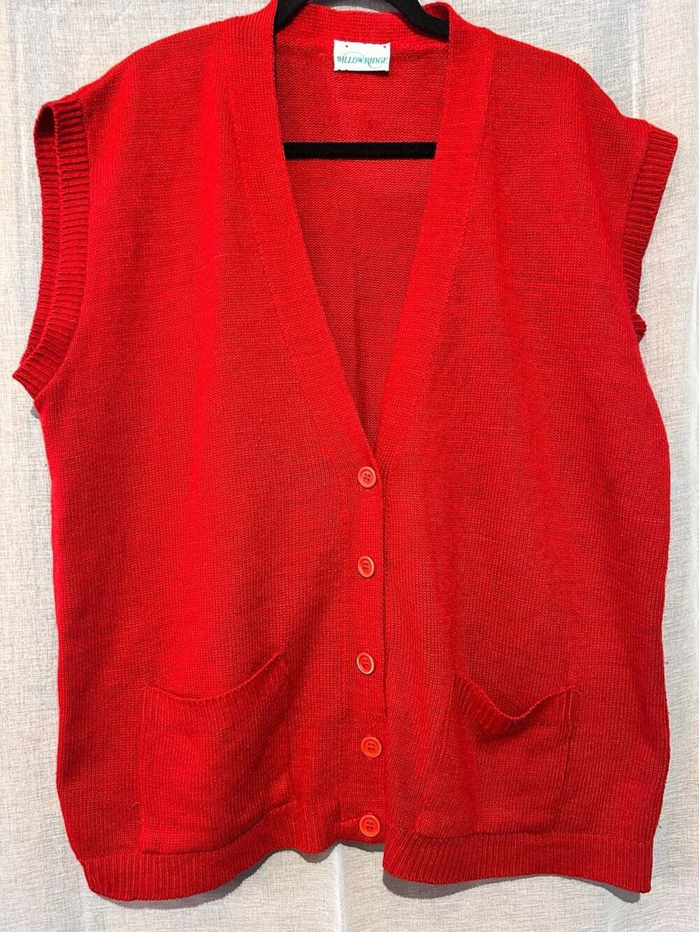 Vintage Willow Ridge Red Knit Button Front Sweater Vest with Pockets